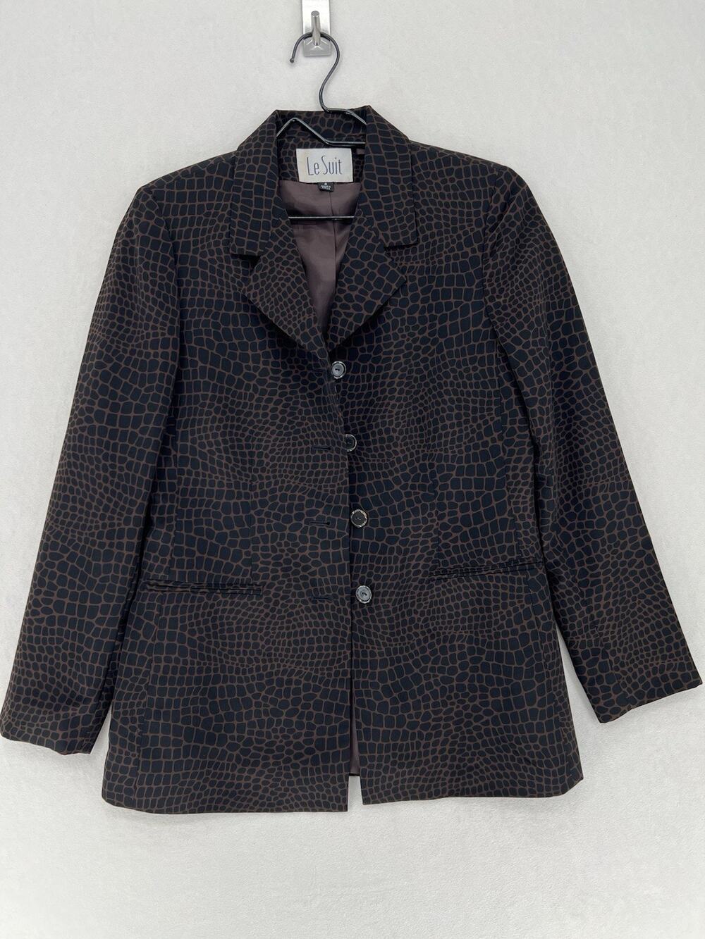 Le Suit Croc Print Casual Blazer Jacket Brown Black Career Office Size 6